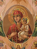 Antique 19th Century Russian Religious Lithograph – The Unburnt Thornbush Icon of the Virgin Mary – Framed (36cm x 47.25cm)