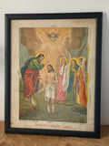 Antique 19th Century Russian Religious Lithograph – The Baptism of Jesus Christ – Framed (36cm x 45.5cm)