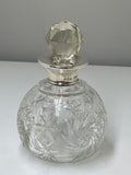 Cut glass scent bottle with silver collar