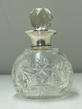 Cut glass scent bottle with silver collar