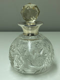 Cut glass scent bottle with silver collar