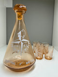 Festival of Britain 1951 Souvenir Rose Glass Decanter & Shot Glasses