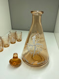 Festival of Britain 1951 Souvenir Rose Glass Decanter & Shot Glasses