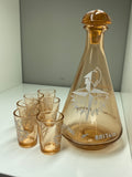 Festival of Britain 1951 Souvenir Rose Glass Decanter & Shot Glasses