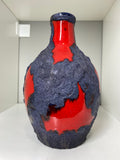 Rare 1960s West German Marei Keramik Fat Lava Vase – Red & Volcanic Glaze