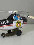 Vintage 1960s Japanese Tinplate Friction Toy Police Helicopter – Lithographed Design