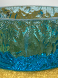 1970s Whitefriars Kingfisher Turquoise Bowl – Textured Bark Effect Glass