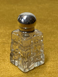 Small Victorian quality pressed glass scent bottle with sterling silver top.