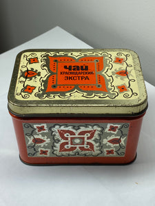 Small vintage Russian tin tea caddy