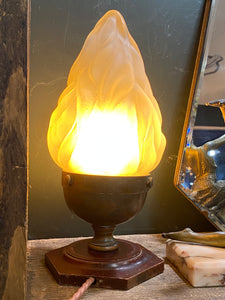 Vintage Art Deco Flame Glass Shade Lamp – Rewired & Ready to Use