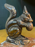 1930s Art Deco Squirrel Lamp – Cast Metal on Marble Base with Opalescent Glass Shade