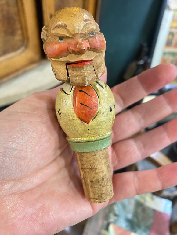 Vintage ANRI Hand Carved Wooden Mechanical Bottle Stopper – Groeden Alps Folk Art