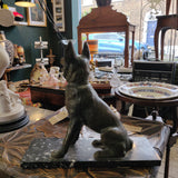 Vintage 1930s Art Deco Spelter German Shepherd Statue – Marble Base