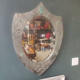 Antique Arts & Crafts Glasgow School Armorial Wall Mirror – Pewter, Wood & Cabochon Stones (1890s)