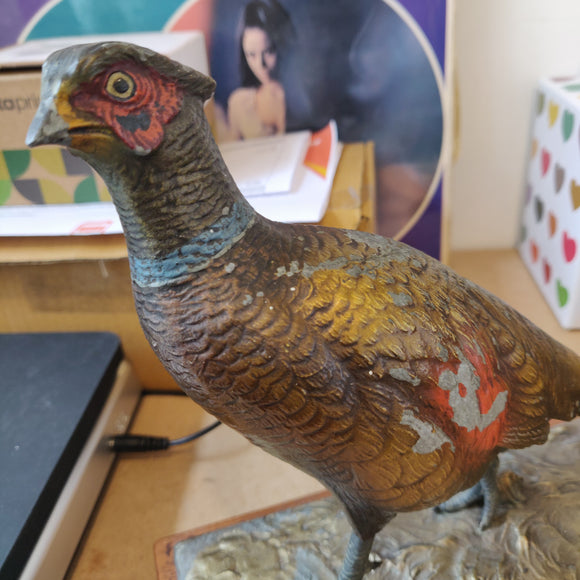 1930's Austrian cold painted metal pheasant table lighter/match holder.