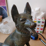 Vintage 1930s Art Deco Spelter German Shepherd Statue – Marble Base